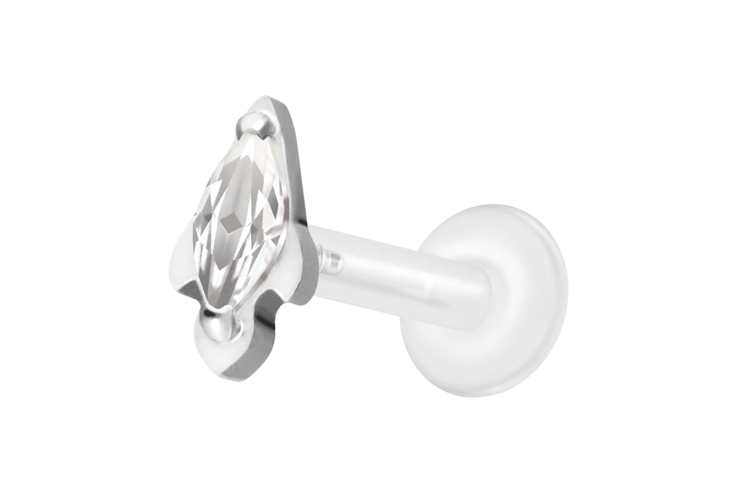 PTFE Labret Piercing mit Innengewinde + Titan-Aufsatz KRISTALLRAKETE